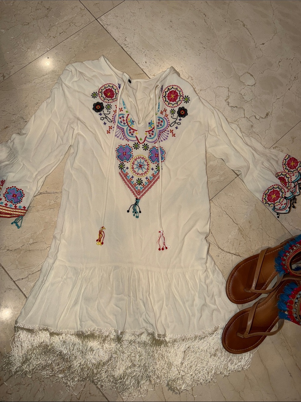 White Embroidered Boho Tunic Dress or cover up